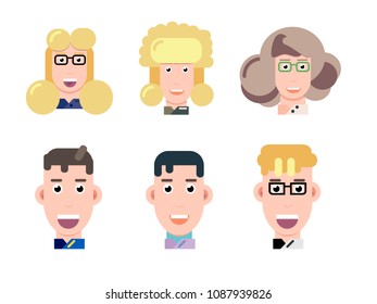 Flat avatar icons, faces, people icons