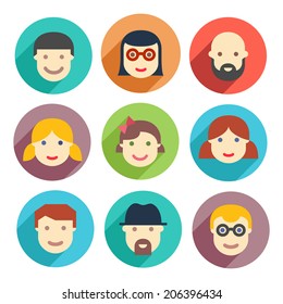 Flat avatar icons, faces, people icons