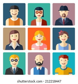 Flat avatar icons, faces, people icons