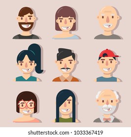 Flat avatar  people face collection