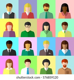 Flat Avatar Set Of Diverse Business People