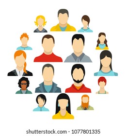 Flat avatars icons set. Universal avatars icons to use for web and mobile UI, set of basic avatars elements isolated vector illustration