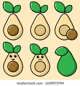 Flat Avocado Cartoon Vector Illustration. 