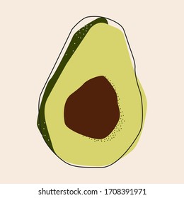 Flat avocado isolated vector illustration. Exotic fruits. Pattern for healthy lifestyle design. Scandinavian style. Vegetarian summer background.