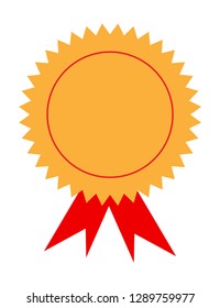 Flat Award Ribbons Icons, Award. Gold medal with red ribbons. First place, winner, prize, achievement, accomplishment concepts. Modern flat design vector icon yellow color