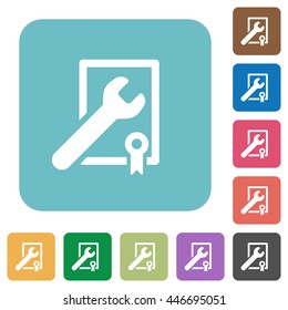 Flat award winning support icon set on round color background.