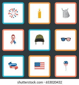 Flat Awareness, Decoration, Spectacles And Other Vector Elements. Set Of Day Flat Symbols Also Includes American, Spectacles, Firecracker Objects.