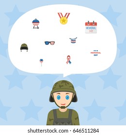 Flat Awareness, Soldier Helmet, Spectacles And Other Vector Elements. Set Of History Flat Symbols Also Includes Bbq, Decoration, Award Objects.