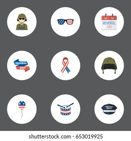 Flat Awareness, Spectacles, Decoration And Other Vector Elements. Set Of Day Flat Symbols Also Includes Banner, Drum, Soldier Objects.