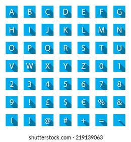 A Flat A-Z Alphabet Icon Set with long shadows