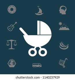 Flat baby carriage vector icon.