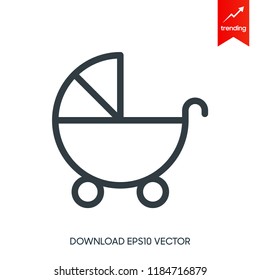 Flat baby carriage vector icon.