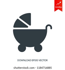 Flat baby carriage vector icon.