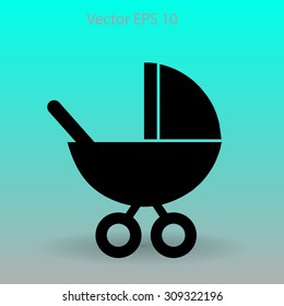 Flat baby carriage vector icon.