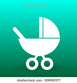 Flat baby carriage vector icon.