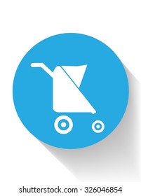 Flat baby carriage vector icon  with long shadow.