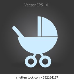 Flat baby carriage vector icon.