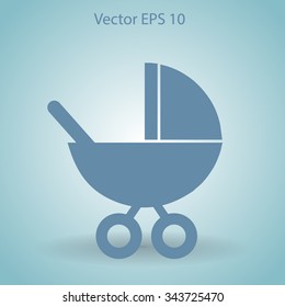Flat baby carriage vector icon.