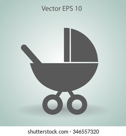 Flat baby carriage vector icon.