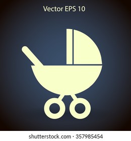 Flat baby carriage vector icon.