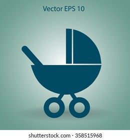 Flat baby carriage vector icon.