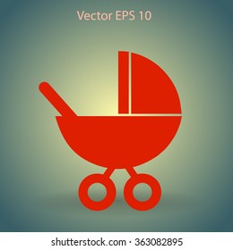 Flat baby carriage vector icon.