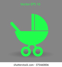 Flat baby carriage vector icon.