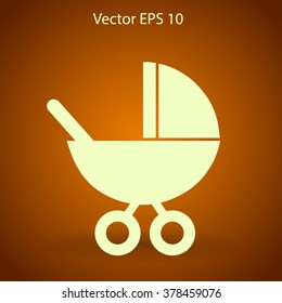 Flat baby carriage vector icon.