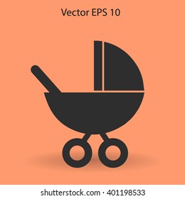 Flat baby carriage vector icon.