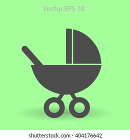 Flat baby carriage vector icon.