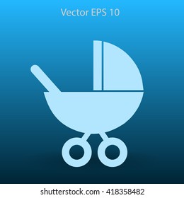 Flat baby carriage vector icon.