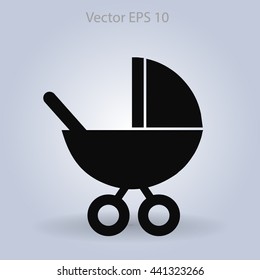 Flat baby carriage vector icon.