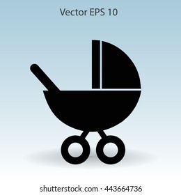 Flat baby carriage vector icon.