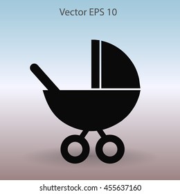 Flat baby carriage vector icon.