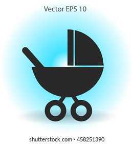 Flat baby carriage vector icon.