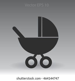 Flat baby carriage vector icon.