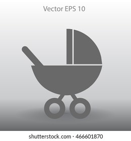 Flat baby carriage vector icon.