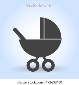 Flat baby carriage vector icon.