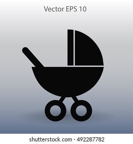 Flat baby carriage vector icon.