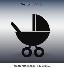 Flat baby carriage vector icon.
