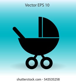 Flat baby carriage vector icon.