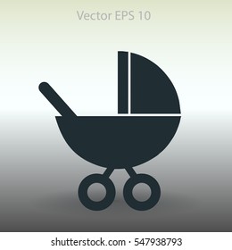 Flat baby carriage vector icon.