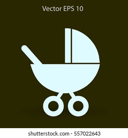 Flat baby carriage vector icon.