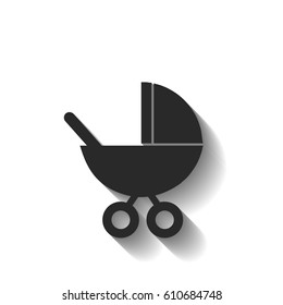 Flat baby carriage vector icon.