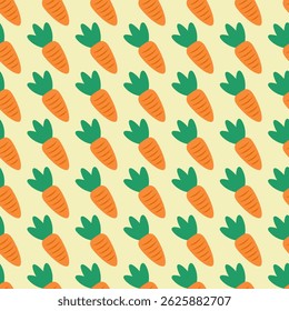 Flat Baby Carrot isolated on yellow background. Summer Seamless Pattern vector illustration
