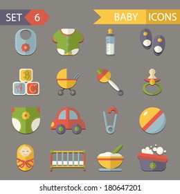 flat baby and childhood icons symbols set vector