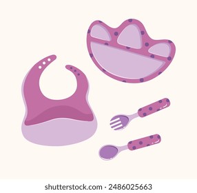 Flat baby cutlery set collection illustration