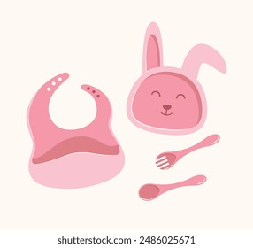 Flat baby cutlery set collection illustration