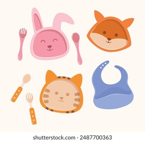 Flat baby cutlery set collection vector illustration