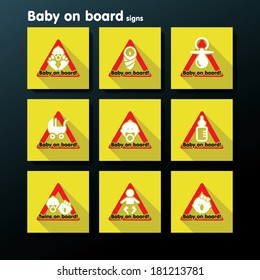 Flat baby on board sign set - vector illustration